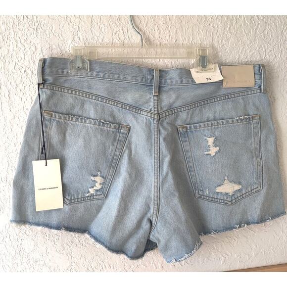 Citizens of Humanity Franca Pleated Baggy Cutoff Denim Shorts Sz 33 Button Fly - Picture 3 of 5